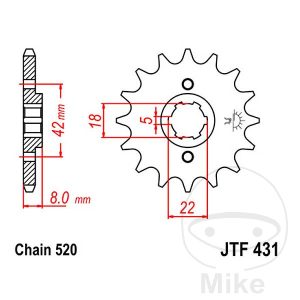 FRONT SPROCKET 14 TOOTH PITCH 520 NARROW SPLINE INNER DIAMETER 18/22