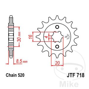 FRONT SPROCKET 12 TOOTH PITCH 520 LARGE SPLINE 4 INNER DIAMETER 16/20