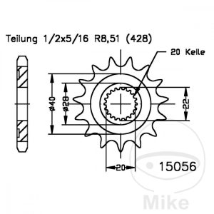FRONT SPROCKET 14 TOOTH PITCH 428 NARROW SPLINE INNER DIAMETER 20/22