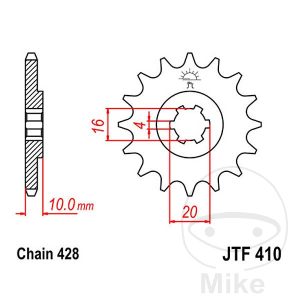Fortandhjul 14 T, størrelse 428 LARGE SPLINE 6 INNER DIAMETER 16/20