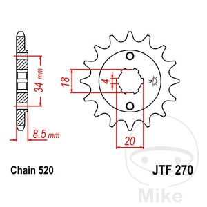 FRONT SPROCKET 15 TOOTH PITCH 520 LARGE SPLINE 4 INNER DIAMETER 18/20
