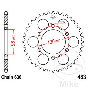 Bagtandhjul 33 T, størrelse 630 INNER DIAMETER 98 BOLT SPACING 130
