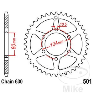 Bagtandhjul 35 T, størrelse 630 INNER DIAMETER 80 BOLT SPACING 104