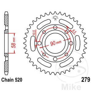 Bagtandhjul 31 T, størrelse 520 INNER DIAMETER 58 BOLT SPACING 90