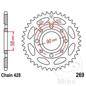Bagtandhjul 35 T, størrelse 428 INNER DIAMETER 58 BOLT SPACING 90