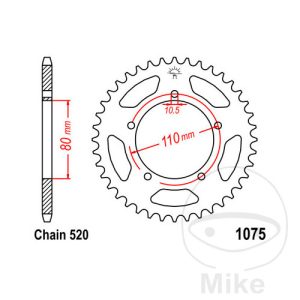 Bagtandhjul 36 T, størrelse 520 INNER DIAMETER 80 BOLT SPACING 110