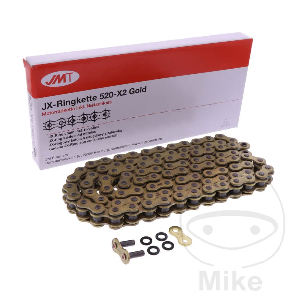 JMT X-RING 520X2 GOLD 114 OPEN CHAIN WITH RIVET LINK NextPart.dk Reservedele Motorcykler touring Sport Racing Atv Oliefilter Luftfilter Bremseklodser Bremseskive Tændrør Kædekit Dæk JMT X-RING 520X2 GOLD 114 OPEN CHAIN WITH RIVET LINK