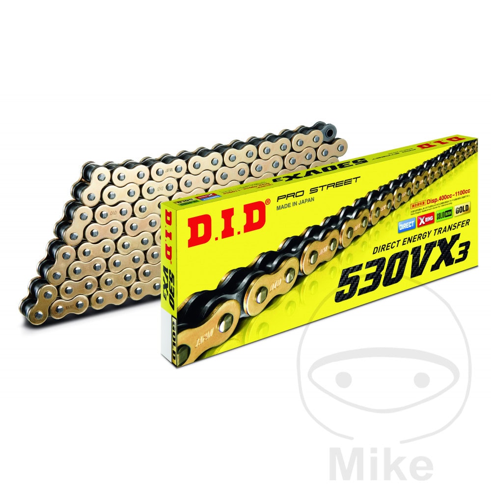 DID X-RING CHAIN GOLD/BLACK 530VX3/096 OPEN CHAIN WITH RIVET LINK NextPart.dk Reservedele Motorcykler touring Sport Racing Atv Oliefilter Luftfilter Bremseklodser Bremseskive Tændrør Kædekit Dæk DID X-RING CHAIN GOLD/BLACK 530VX3/096 OPEN CHAIN WITH RIVET LINK